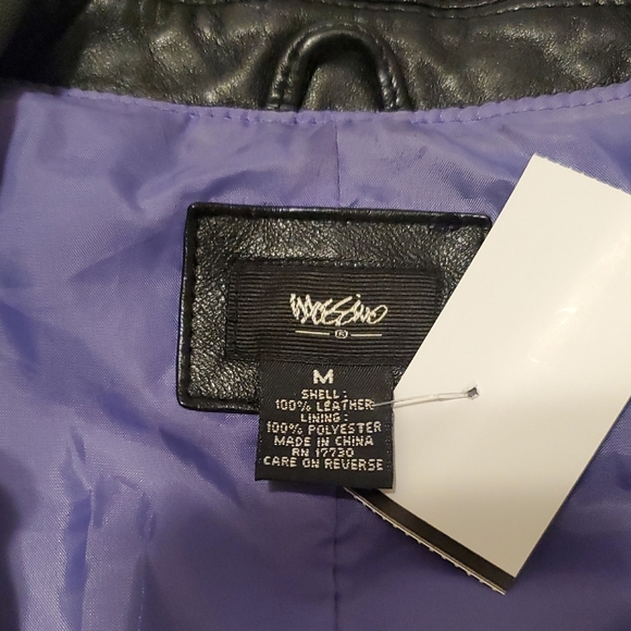 Mossimo Black Real Leather Jacket with Purple Lining - Picture 2 of 8